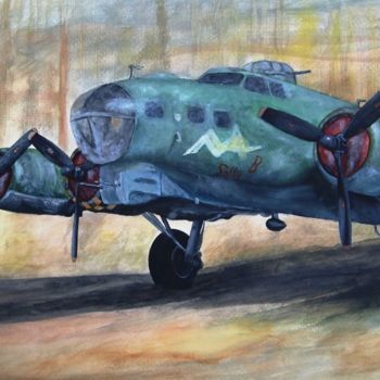 Pintura titulada "Vintage Plane I" por João Bello (JBello Studio), Obra de arte original, Acuarela