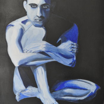 Schilderij getiteld "Bleu/Noir" door Jonathan Besson, Origineel Kunstwerk, Acryl Gemonteerd op Frame voor houten brancard