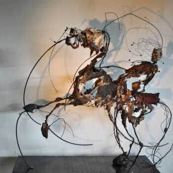 Skulptur mit dem Titel "Le cavalier des sab…" von Jean-Christophe Bridoux, Original-Kunstwerk, Terra cotta