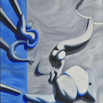 Painting titled "Bleu et Gris Abs" by Jc Colliot, Original Artwork, Oil