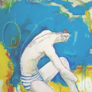 Malerei mit dem Titel "Sur la plage" von Jean Christophe Le Du, Original-Kunstwerk, Acryl