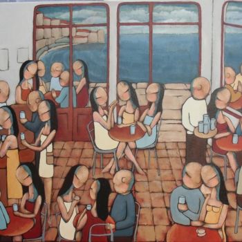 Painting titled "Le grand café" by Jean-Christophe Pagès, Original Artwork, Acrylic Mounted on Wood Stretcher frame