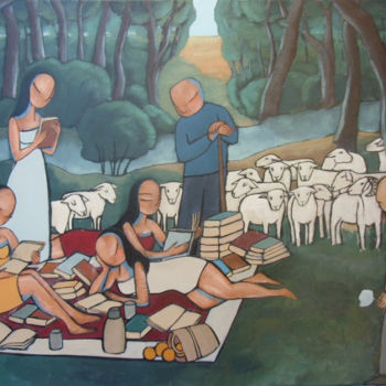 Картина под названием "La forêt des livres" - Jean-Christophe Pagès, Подлинное произведение искусства, Акрил Установлен на Д…