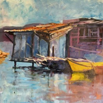 Painting titled "Cabane "La Pointe c…" by Jean-Claude Perrin, Original Artwork, Oil