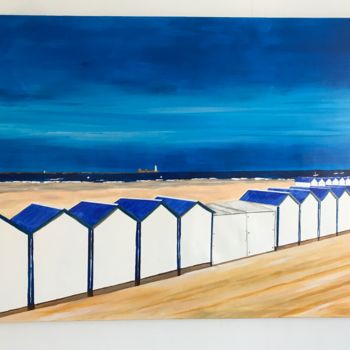 Painting titled "Beach 1 « Les caban…" by Jc7, Original Artwork