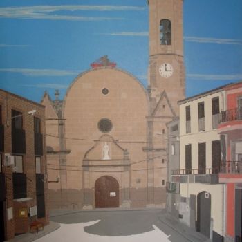 Картина под названием "Esglesia - El Cogul" - Jcaelles, Подлинное произведение искусства, Масло