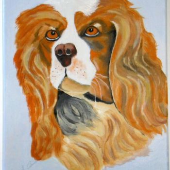 Painting titled "chien" by Joël Cariou, Original Artwork, Oil