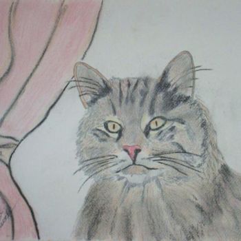 Painting titled "dessin de chat " by Joël Cariou, Original Artwork