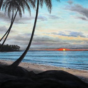 Painting titled "sunset-in-rolas-isl…" by José A Cavaco, Original Artwork, Oil