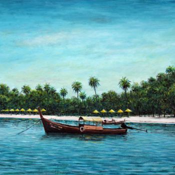 Peinture intitulée "Boat in Phi Phi Isl…" par José A Cavaco, Œuvre d'art originale, Huile