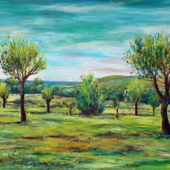 Painting titled "Landscape with Almo…" by José A Cavaco, Original Artwork, Oil