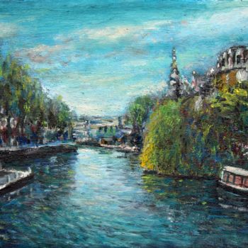 Painting titled "Amsterdam-channel.j…" by José A Cavaco, Original Artwork, Oil