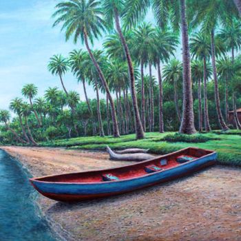 Pintura titulada "boat-samana-beach.j…" por José A Cavaco, Obra de arte original, Oleo