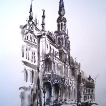 Tekening getiteld "Grand place de Brux…" door Jean-Claude Beuzard, Origineel Kunstwerk, Inkt