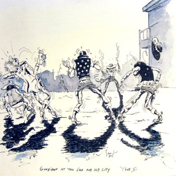 Dessin intitulée "Gunfight (the far a…" par Jean-Claude Beuzard, Œuvre d'art originale, Encre