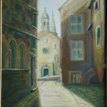 Painting titled "Flavigny en Bourgog…" by Jean-Claude Chatain, Original Artwork, Oil Mounted on Wood Stretcher frame