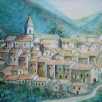 Ζωγραφική με τίτλο "Le village aux vign…" από Jean-Claude Chatain, Αυθεντικά έργα τέχνης, Λάδι