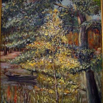 Peinture intitulée "Le grand étang (par…" par Jean-Claude Chatain, Œuvre d'art originale, Huile Monté sur Châssis en bois