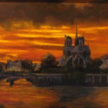 Картина под названием "Notre-Dame de Paris" - Jean-Claude Chatain, Подлинное произведение искусства, Масло