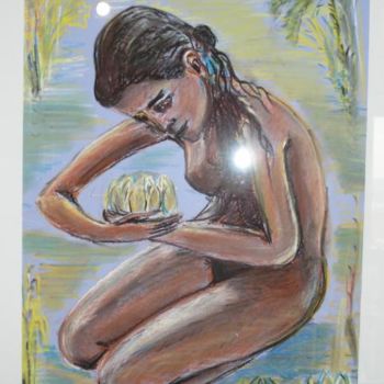 Pintura titulada "Jeune fille au lotus" por Jean-Claude Chatain, Obra de arte original