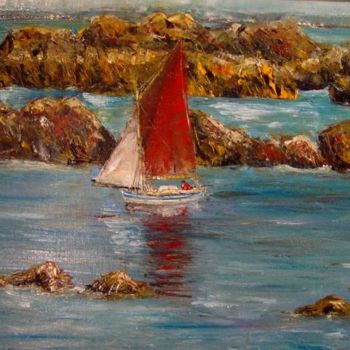 Painting titled "ile de Chausey(Bret…" by Jean-Claude Chatain, Original Artwork, Oil Mounted on Wood Stretcher frame