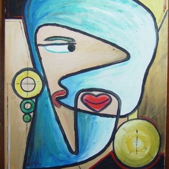 Painting titled "Marie" by Jean-Claude Chatain, Original Artwork, Oil Mounted on Wood Stretcher frame