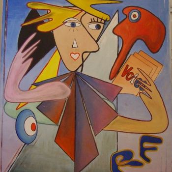 Pintura intitulada "La mairesse" por Jean-Claude Chatain, Obras de arte originais, Óleo Montado em Armação em madeira