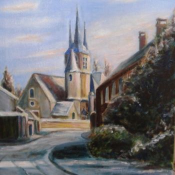 Painting titled "Eglise St Georges à…" by Jean-Claude Chatain, Original Artwork, Oil Mounted on Wood Stretcher frame