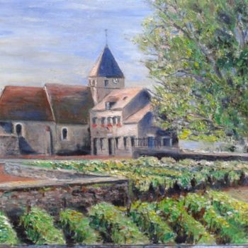 Schilderij getiteld "Eglise et  mairie d…" door Jean-Claude Chatain, Origineel Kunstwerk, Olie