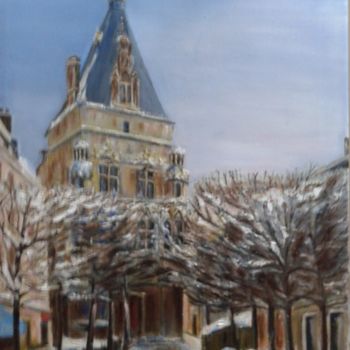 Painting titled "Beffroi de dreux" by Jean-Claude Chatain, Original Artwork, Oil Mounted on Wood Stretcher frame
