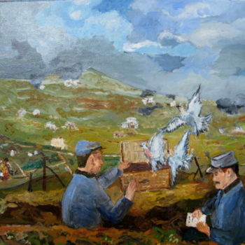 Painting titled "Les colombes de la…" by Jean Charles Coffin, Original Artwork, Oil
