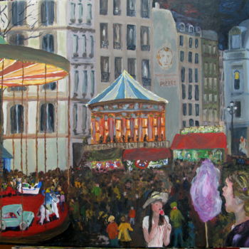 Painting titled "Fête foraine" by Jean Charles Coffin, Original Artwork, Oil