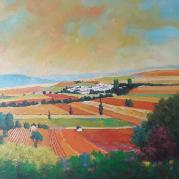 Painting titled "paysage de l herault" by Jean Claude Darroussat, Original Artwork, Acrylic Mounted on Wood Stretcher frame