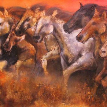 Pintura titulada "8-horses-54x32.jpg" por Jonathan Del Rio, Obra de arte original