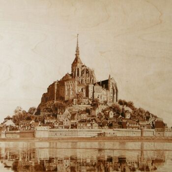 Drawing titled "Mont Saint Michel" by Juan Carlos Gonzalez, Original Artwork, Engraving