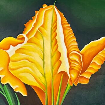 Painting titled "Squash blossom 1 (F…" by Jchadima, Original Artwork, Oil Mounted on Wood Stretcher frame
