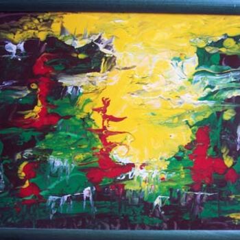 Painting titled "jardin chinois" by Jean-Claude Lopez, Original Artwork, Oil