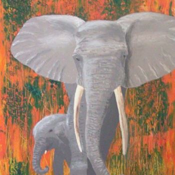 Pittura intitolato "Eléphant" da Jacques Copp, Opera d'arte originale