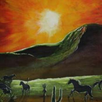 Painting titled "Chevaux sauvages au…" by Jacques Copp, Original Artwork