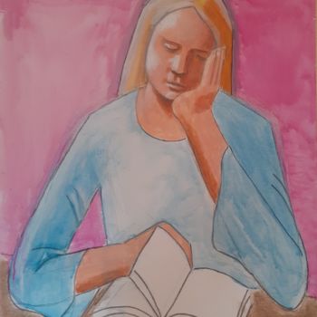 Peinture intitulée "la lecture" par Jean Christophe Ravier, Œuvre d'art originale, Acrylique
