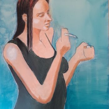 Peinture intitulée "la fumeuse" par Jean Christophe Ravier, Œuvre d'art originale, Acrylique