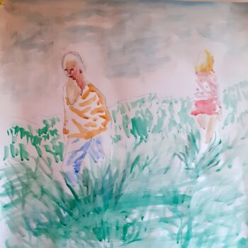 Painting titled "Chacun son chemin" by Jean Christophe Ravier, Original Artwork, Watercolor