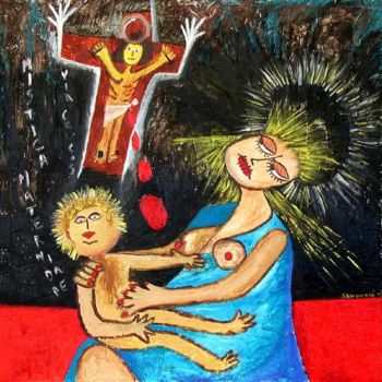 Malerei mit dem Titel "Maternidade Mistica" von Jose Carlos Sarmento, Original-Kunstwerk, Öl