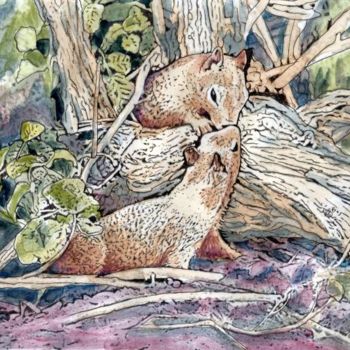 Pittura intitolato "Kissing Squirrels" da J D Bluehorse, Opera d'arte originale