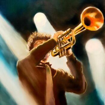 Desenho intitulada "le trompettiste" por Jean Alvarez, Obras de arte originais, Pastel Montado em Outro painel rígido
