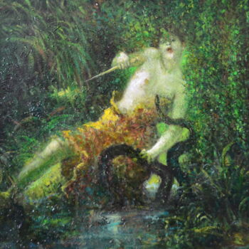 Painting titled "Amazone au prise av…" by Jean Ampe, Original Artwork, Oil