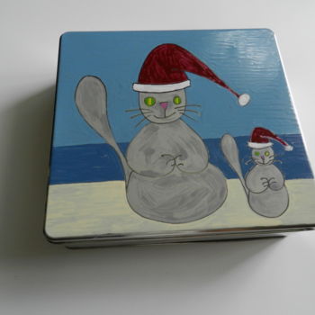 Artesanía titulada "BOITE NOEL CHAT ET…" por Le Livreur De Chats, Obra de arte original