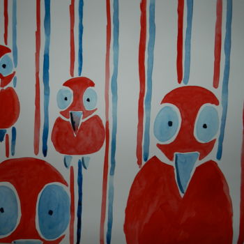 Schilderij getiteld "BLEU BLANC ROUGE" door Le Livreur De Chats, Origineel Kunstwerk, Aquarel