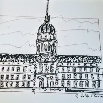 Drawing titled "Hôtel des Invalides" by Jean-Baptiste De La Butte Des Preux, Original Artwork, Ink