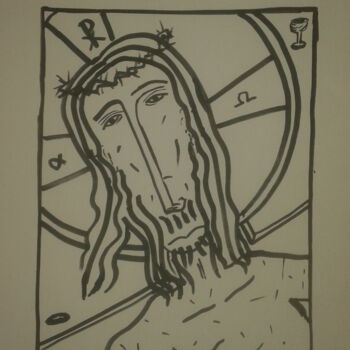 Tekening getiteld "Christ" door Jean-Baptiste De La Butte Des Preux, Origineel Kunstwerk